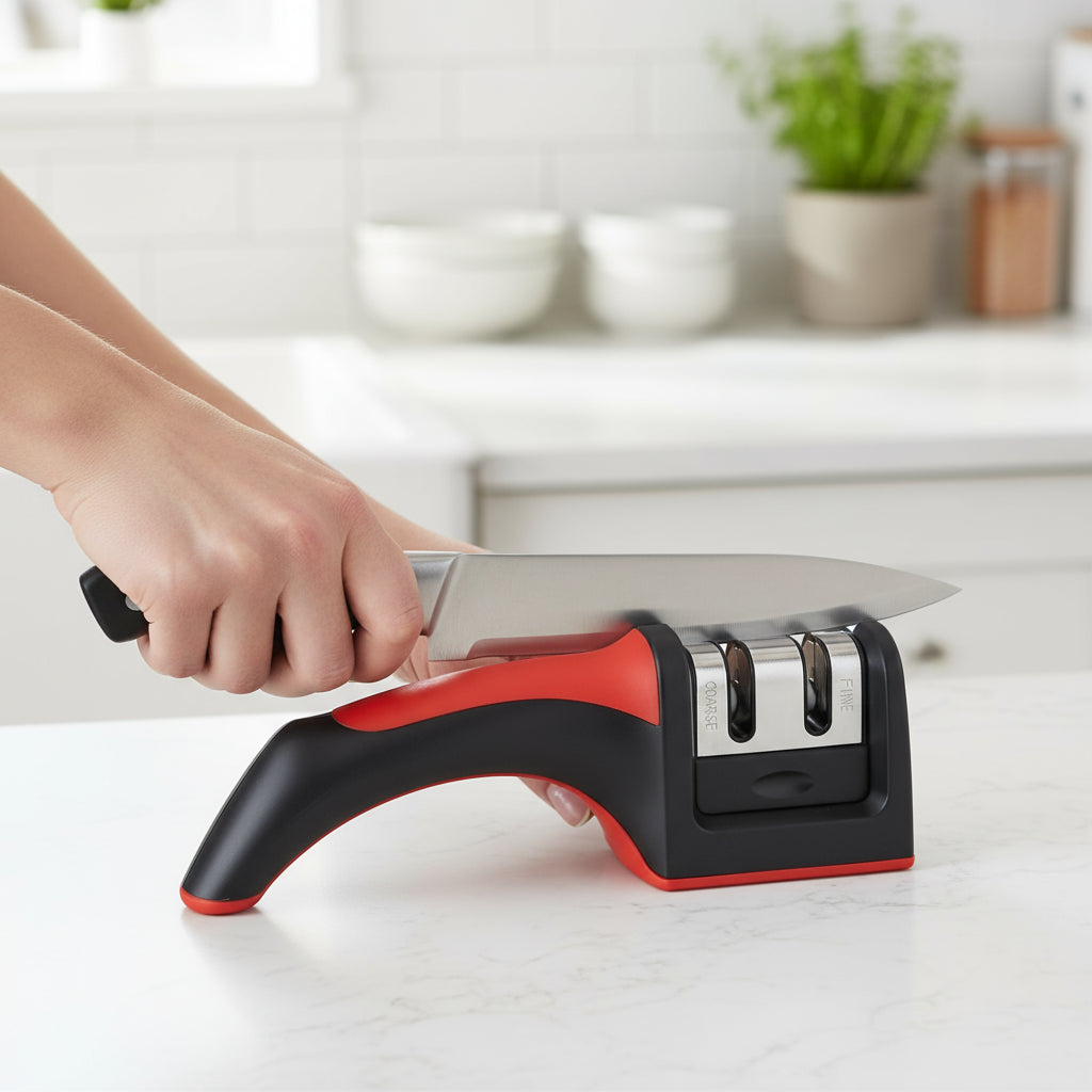 Winco Kitchen Knife Sharpener Manual 2-Stage Carbide Steel Blades KSP-2