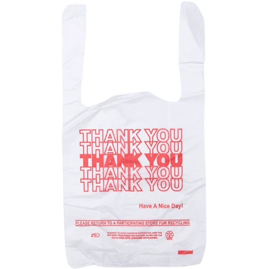 Plastic "Thank You" Bag White 1/12 Size - 1000/Case