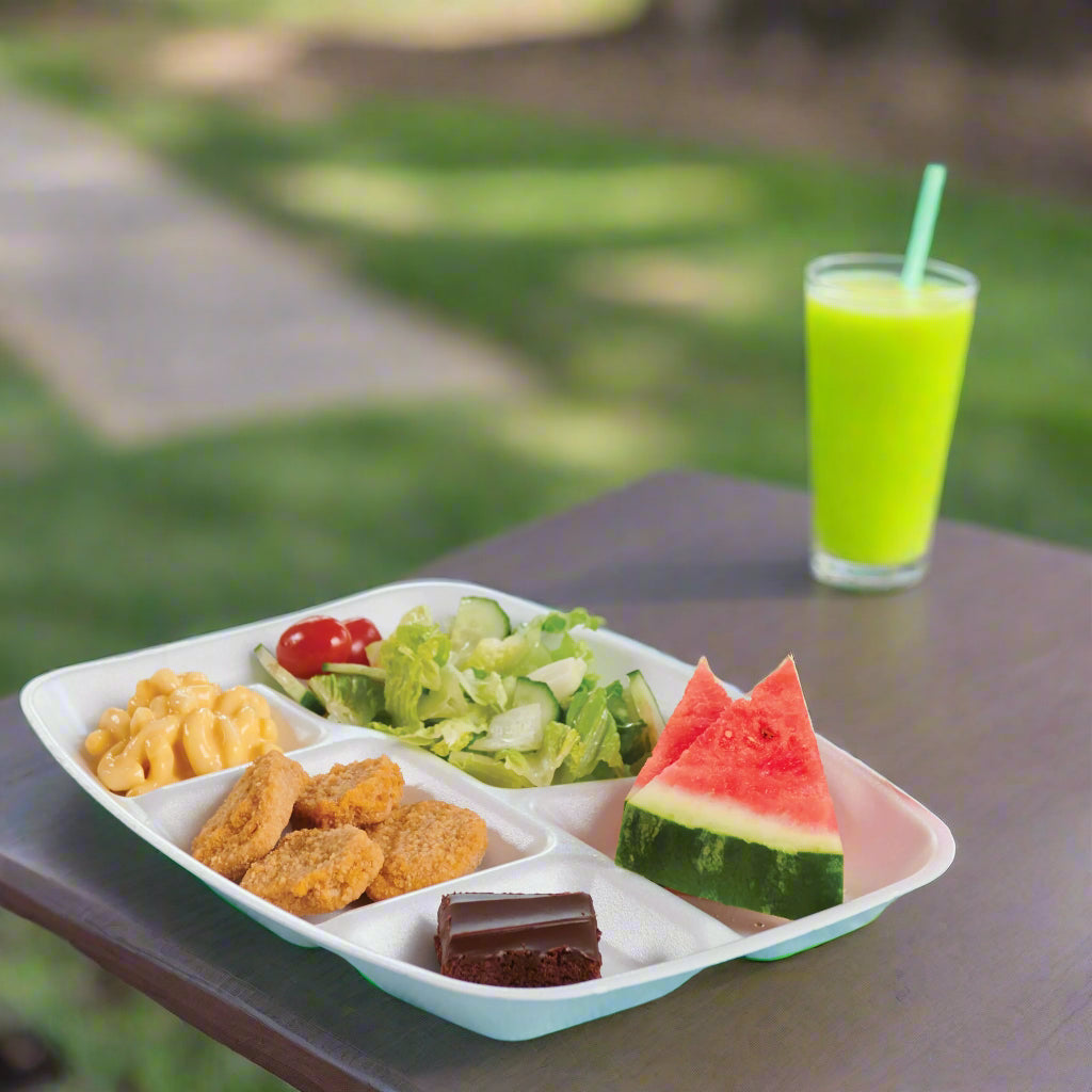 Foam School Lunch Tray Five Compartment White 8-3/8" x 10-3/8" x 1-3/16" - 500/Case