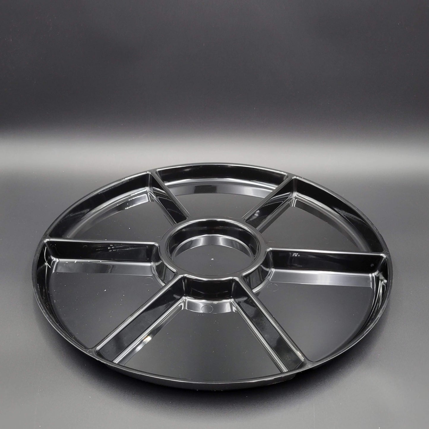 EMI Yoshi Round Plastic 7 Compartment Cater Tray Black 18" EMI-ECT18B
