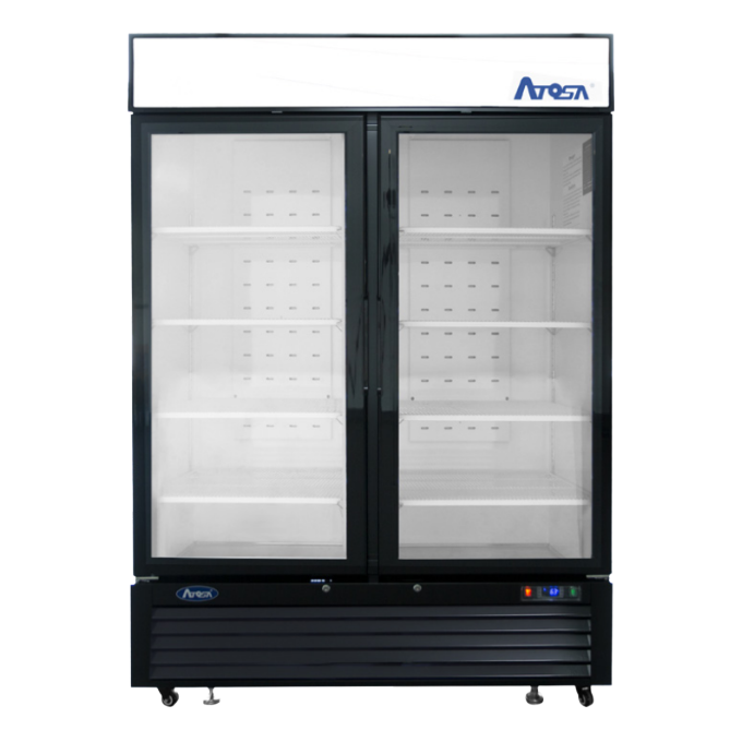 Atosa Two-Section Bottom Mount Glass Door Freezer Black 54"W