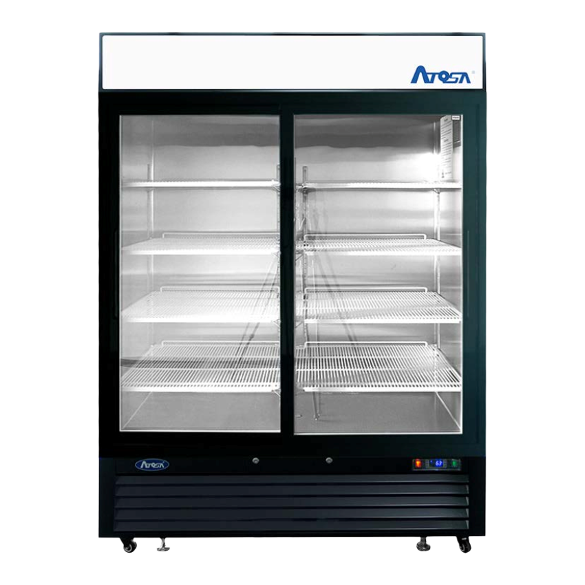 Atosa Two-Section Bottom Mount Sliding Glass Door Refrigerator Black 54"W