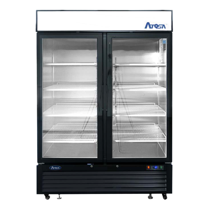 Atosa Two-Section Bottom Mount Glass Door Refrigerator Black 54"W