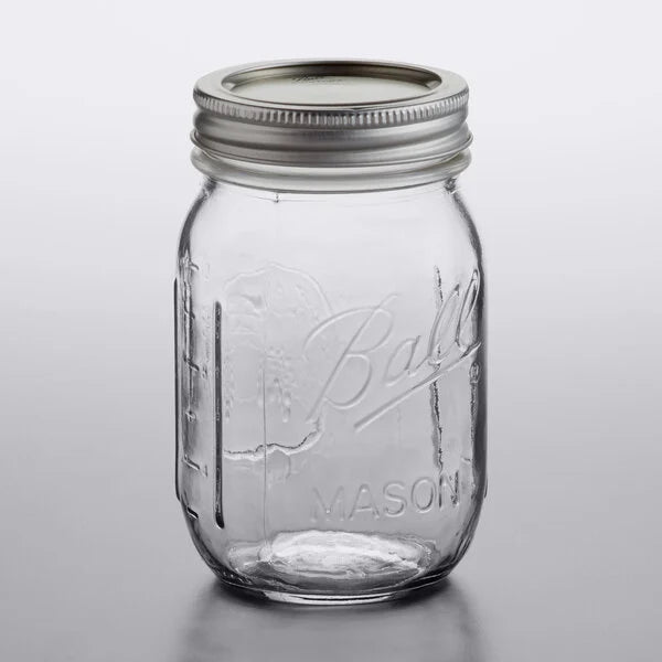 Ball Half-Pint Glass Canning Jar with Silver Metal Lid 16 oz. 61000 - 12/Pack