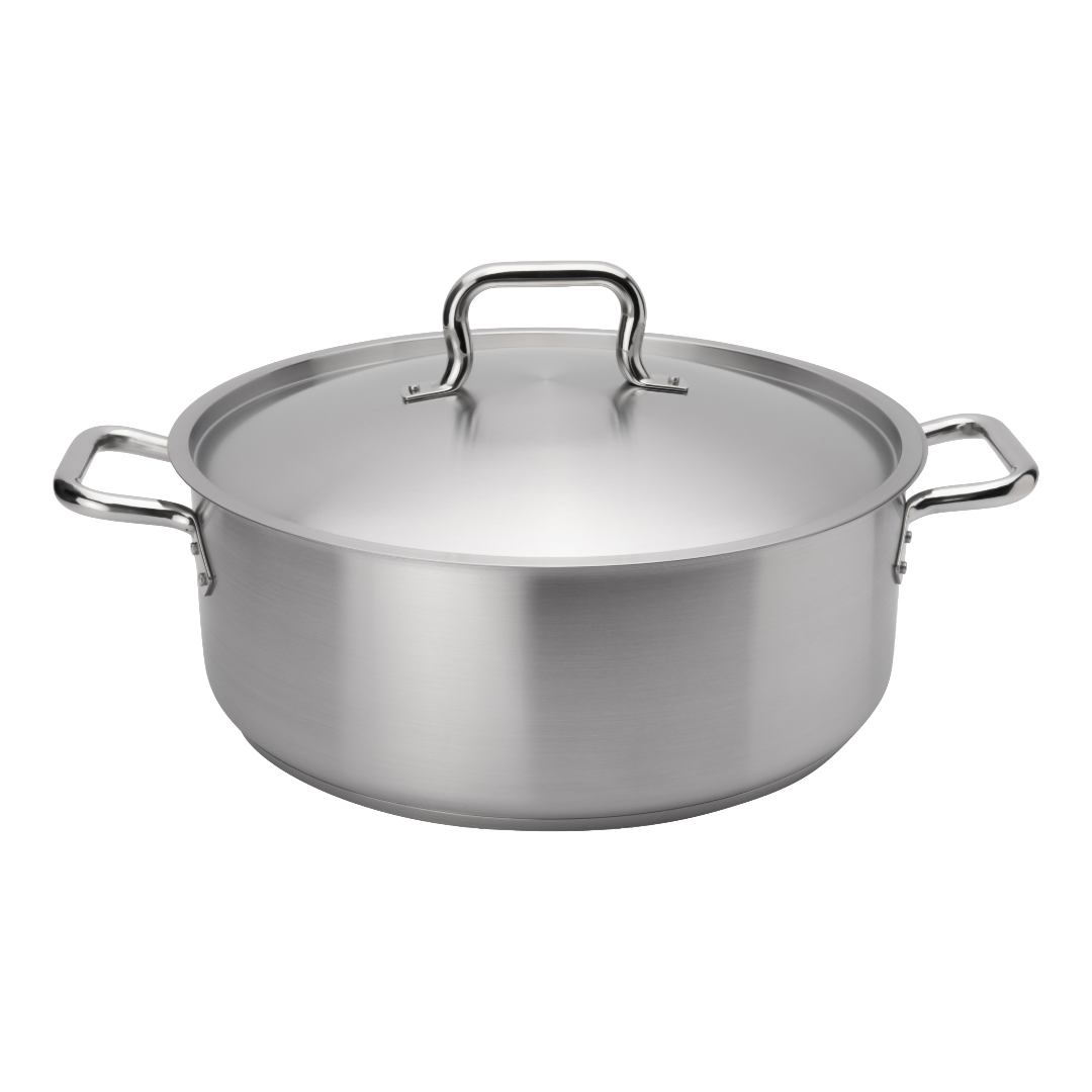 Browne 5734014 Elements Stainless Steel Brazier with Cover 14" Dia., 15 qt
