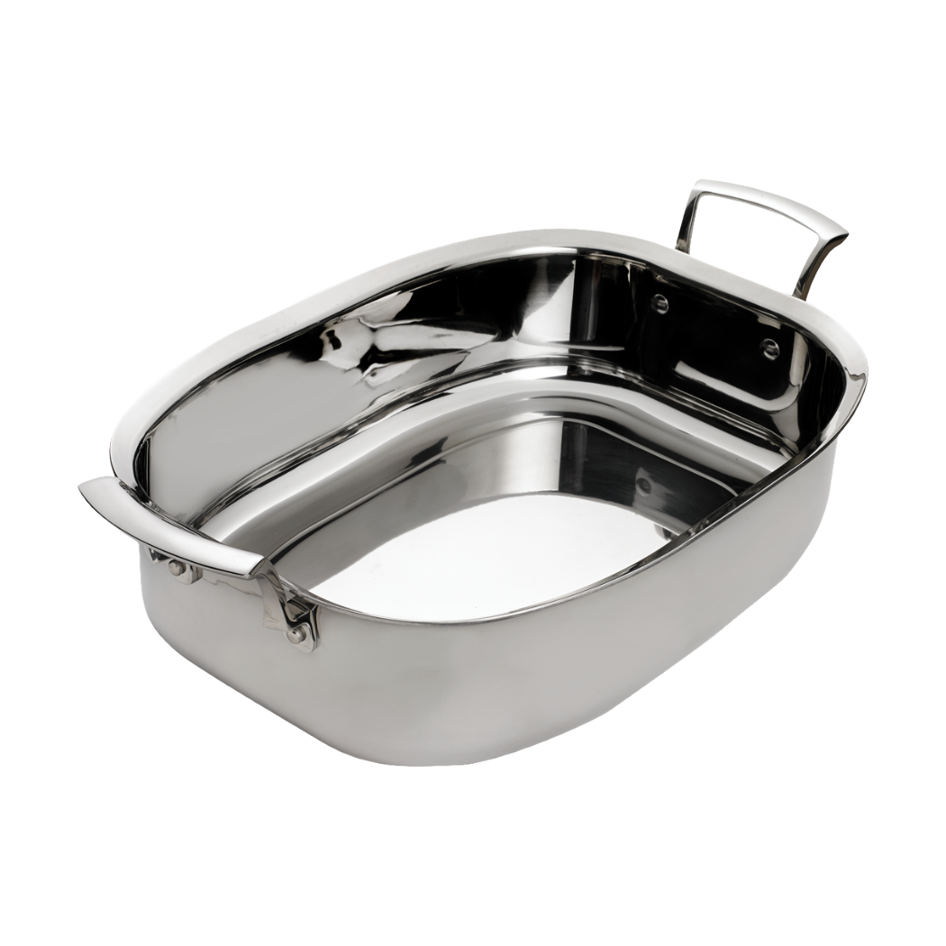Browne 5724179 Thermalloy Tri-Ply Stainless Steel Roast Pan 14" x 10", 7 qt