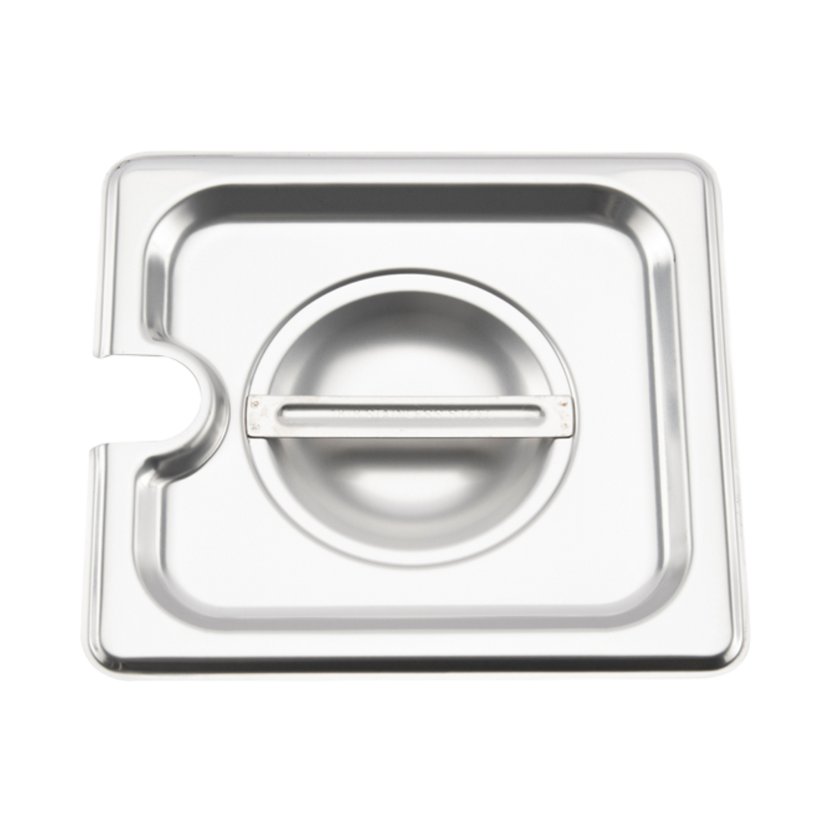 Browne 575569 Stainless Steel Notched Steam Table Pan Cover with Handle, 1/6 Size