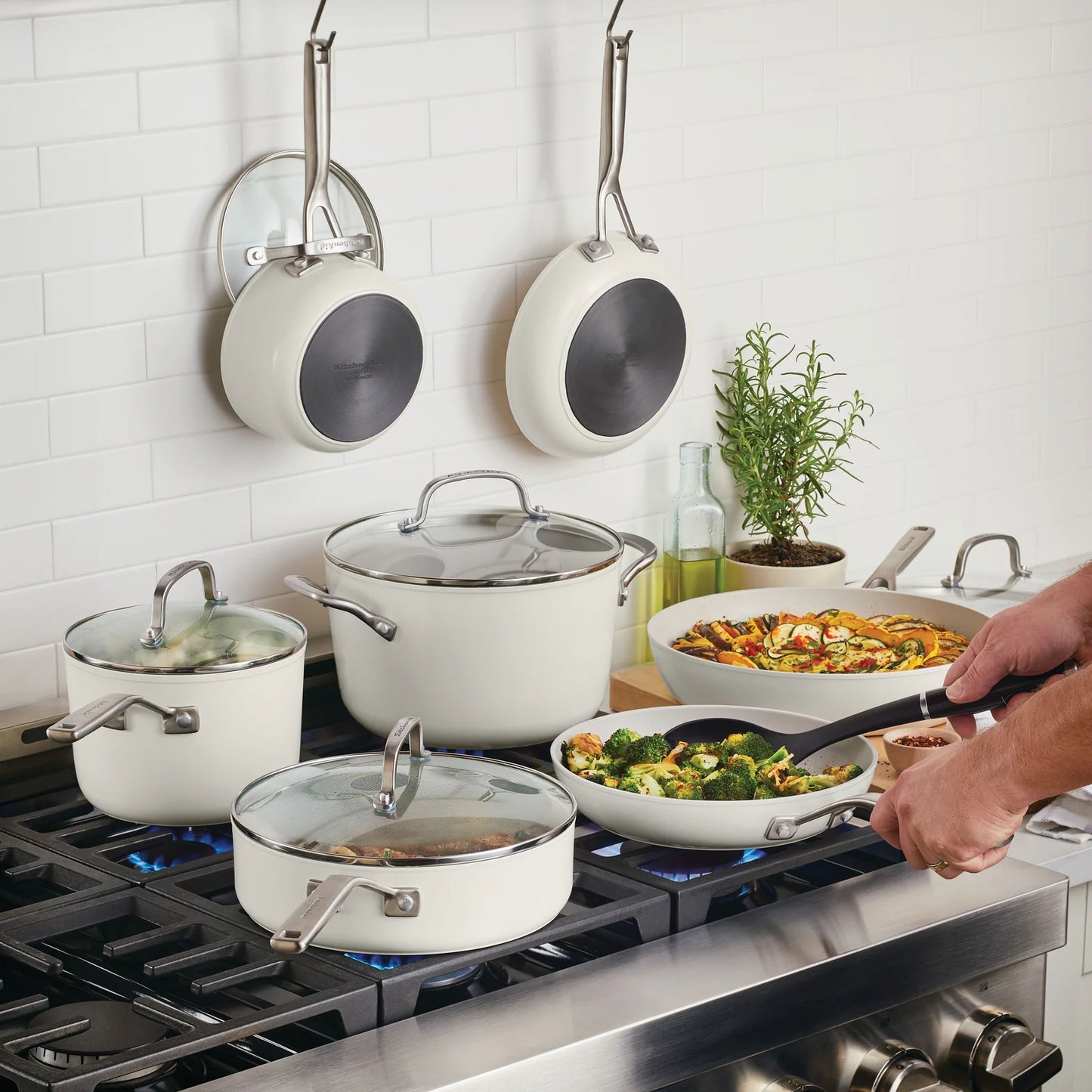 KitchenAid 12-piece Ceramic Cookware Set White