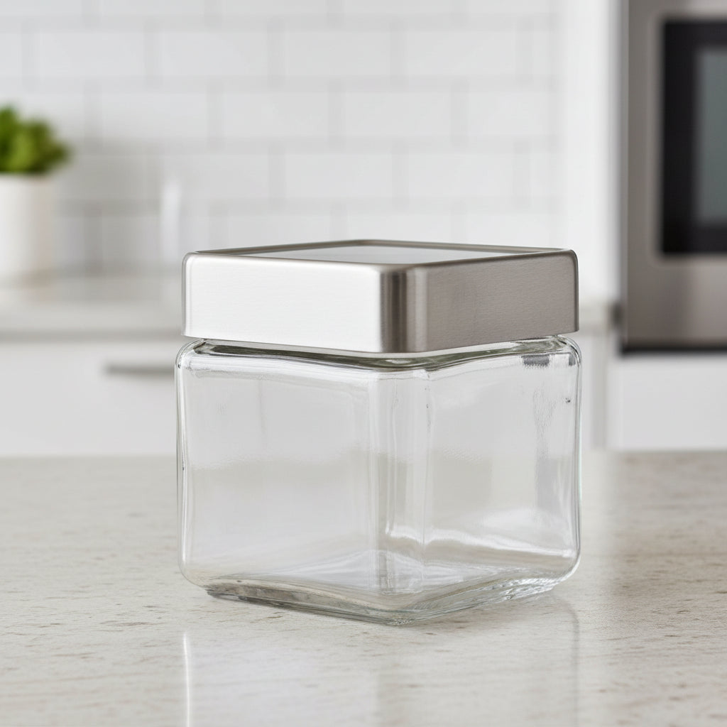 Anchor Hocking Stackable Square Jar with Metal Cover 1 Qt. 85753