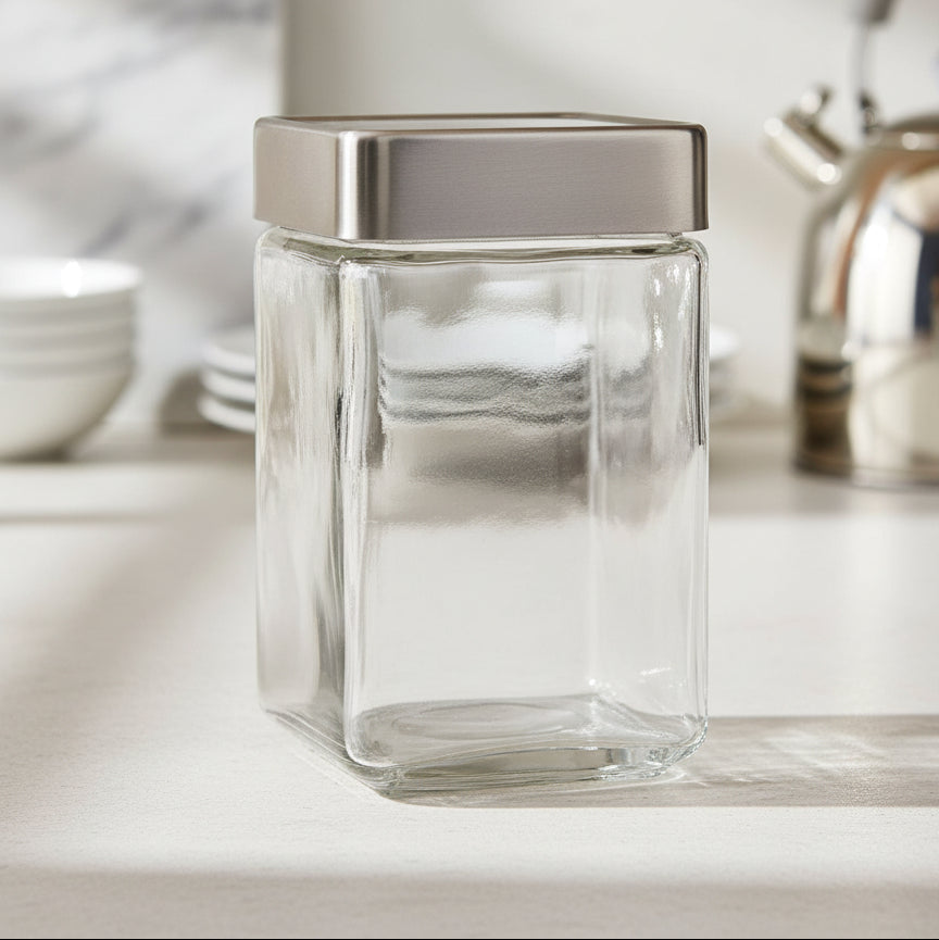 Anchor Hocking Stackable Square Jar with Metal Cover 1.5 Qt. 85754