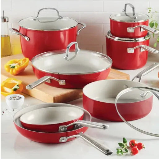 KitchenAid 12-piece Ceramic Cookware Set Red