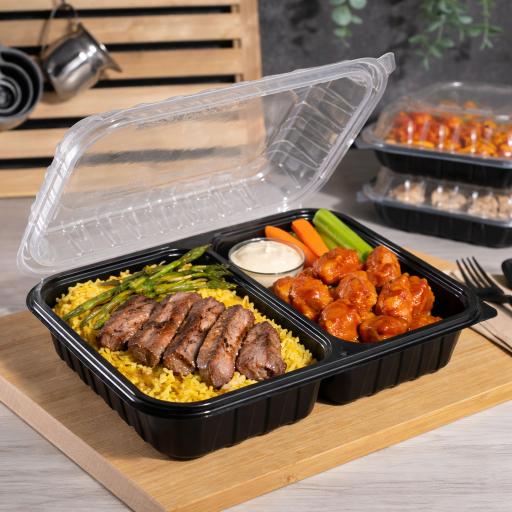 Microwaveable Container Hinged 2 Compartment 11" x 8" x 3" - 100/Case