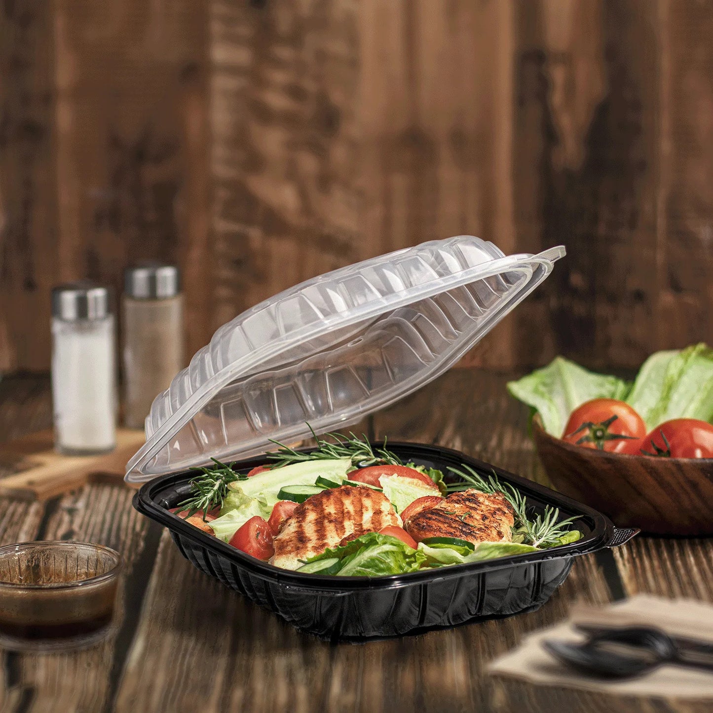 Microwaveable Container Hinged 1 Compartment 10" x 10" x 3" - 100/Case
