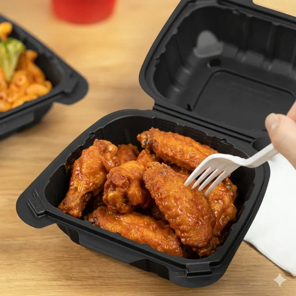 Mineral-Filled 1 Comp Hinged Take-Out Container Black 6" x 6" - 400/Case