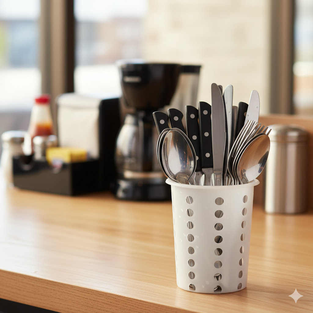 Winco White Plastic Flatware Cylinder Holder Perforated FC-PL