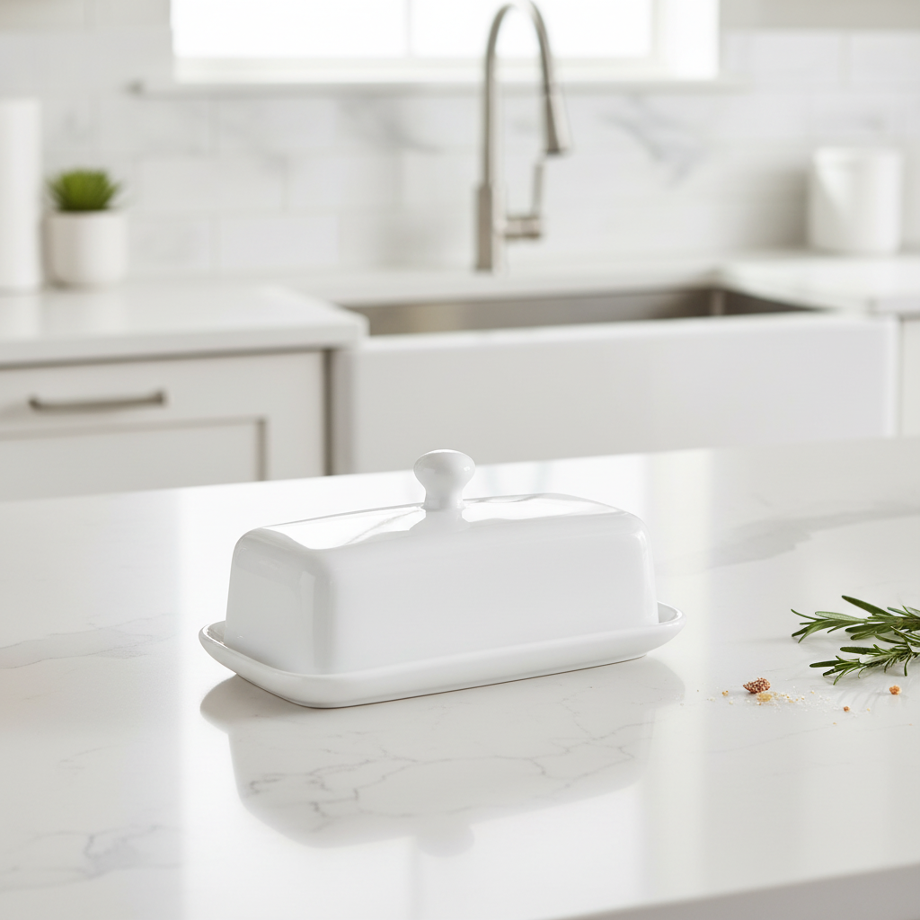 Harold Imports White Butter Dish 7"x 3.5"x 2.25" 79404