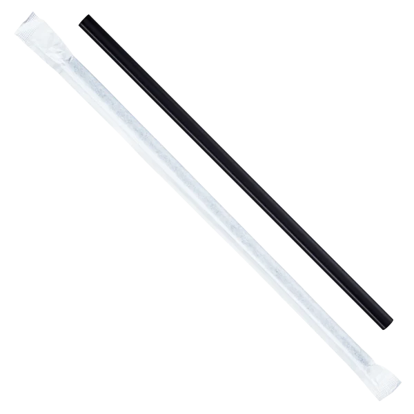 Black Jumbo Wrapped Straw 7-3/4" - 500/Box