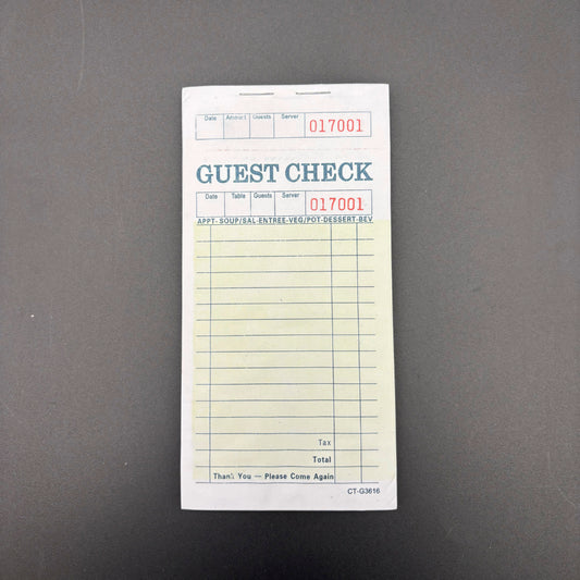 Single Copy Guest Checks Green 3616 - 50/Case
