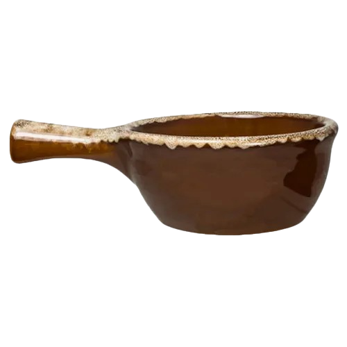 International Tableware Stoneware Soup Crock/Bowl With Handle Caramel 8-1/2 oz. OSC-55H - 12/Case