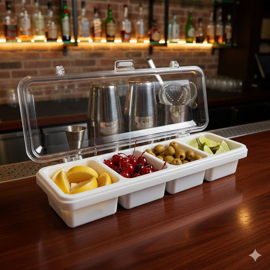 Winco White Bar Caddy With Cover 4-Compartment BC-4P