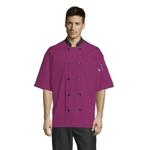 Uncommon Threads Havana Chef Coat W/Mesh Back Small Berry Unisex 65/35 Poly/Cotton Poplin