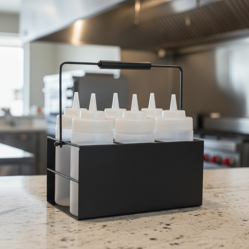 superior-equipment-supply - Tablecraft Products Co - Tablecraft Cash & Carry Black Powder Coated Six Compartment Squeeze Bottle Caddy