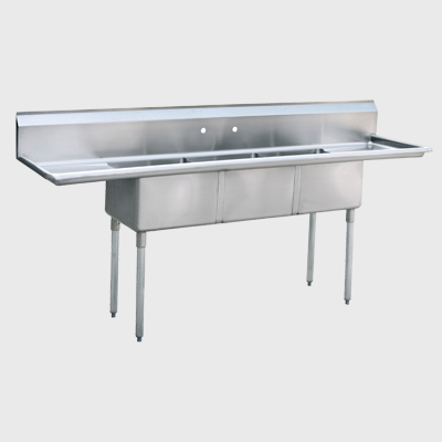 Atosa Stainless Three Compartment Sink With Left And Right Drain 90" W