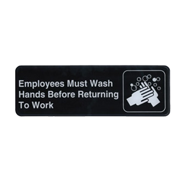 "Employees Must Wash Hands Before Returning To Work" Information Sign with Symbol Black & White 9" W x 3" H