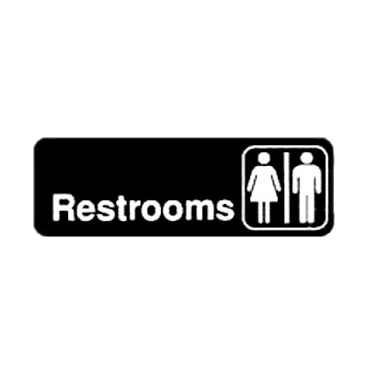 Information Sign with Symbol "Restrooms" Black & White 9" x 3"H