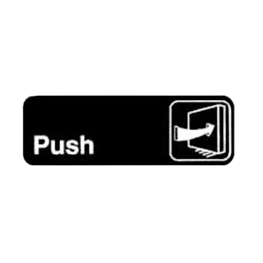 "Push" Information Sign with Symbol Black & White 9" W x 3" H