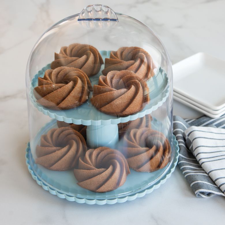 Nordic Ware 2-Tiered Dessert Stand with Clear Dome 10.13" x 10.13" x 5.38" Blue BPA-Free and Melamine Free Plastic