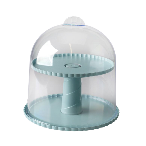 Nordic Ware 2-Tiered Dessert Stand with Clear Dome 10.13" x 10.13" x 5.38" Blue BPA-Free and Melamine Free Plastic