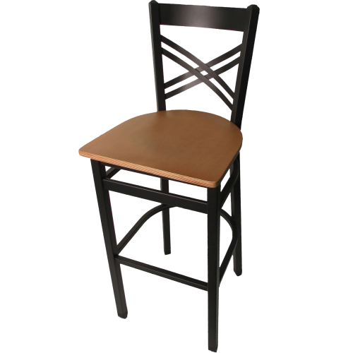 Oak Street Cross Back Bar Stool 43"H x 16"W x 16.38"H Black Steel Frame With Non-Marring Poly Glides