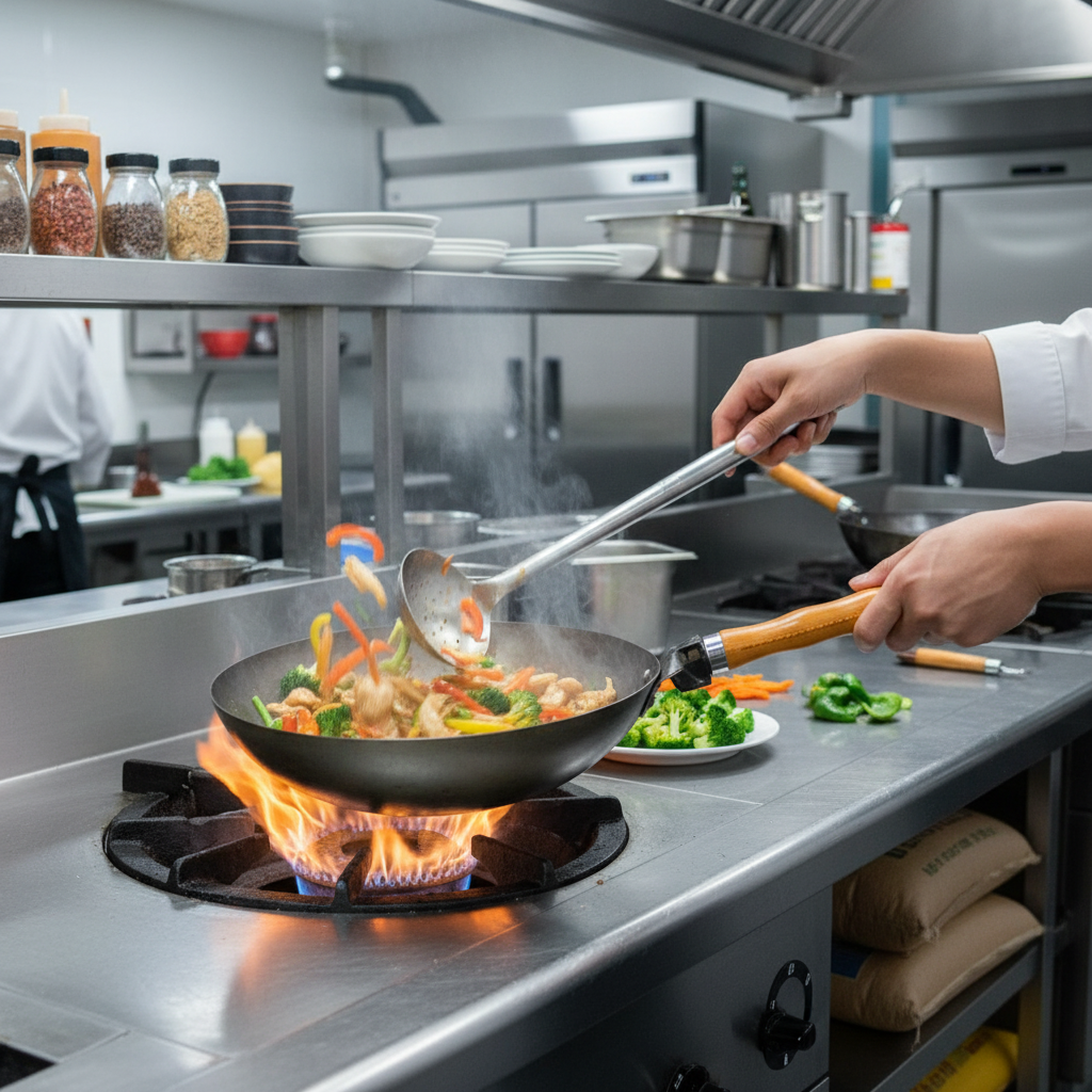 Town Mandrin Wok Pan Flat Bottom Bamboo Handle 11.5" 34733