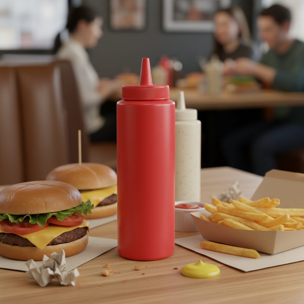 Winco Squeeze Bottle Red BPA Free Plastic 8 oz. PSB-08R - 6/Pack