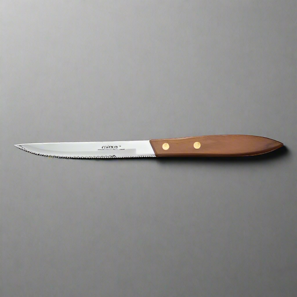 Winco Stainless Steel Steak Knife with Wooden Handle K-438W - 12/Pack