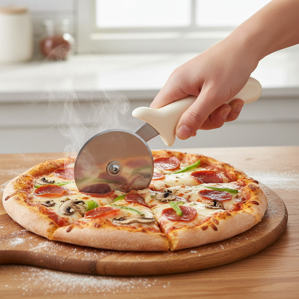 Winco Pizza Cutter Stainless Steel with White Handle 4" Diameter PPC-4W