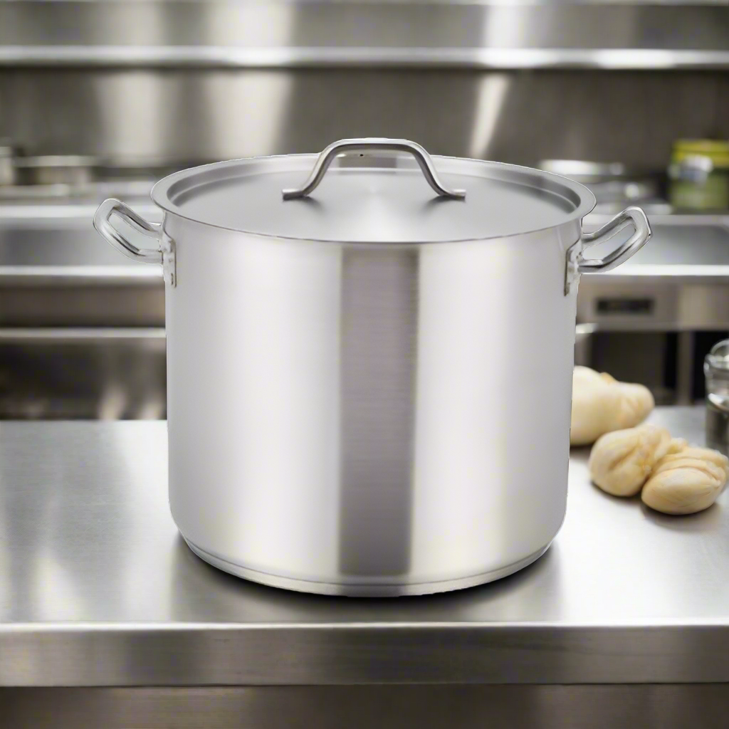 Browne Foodservice Stainless Round Stock Pot w/Cover 40 qt. 5733940