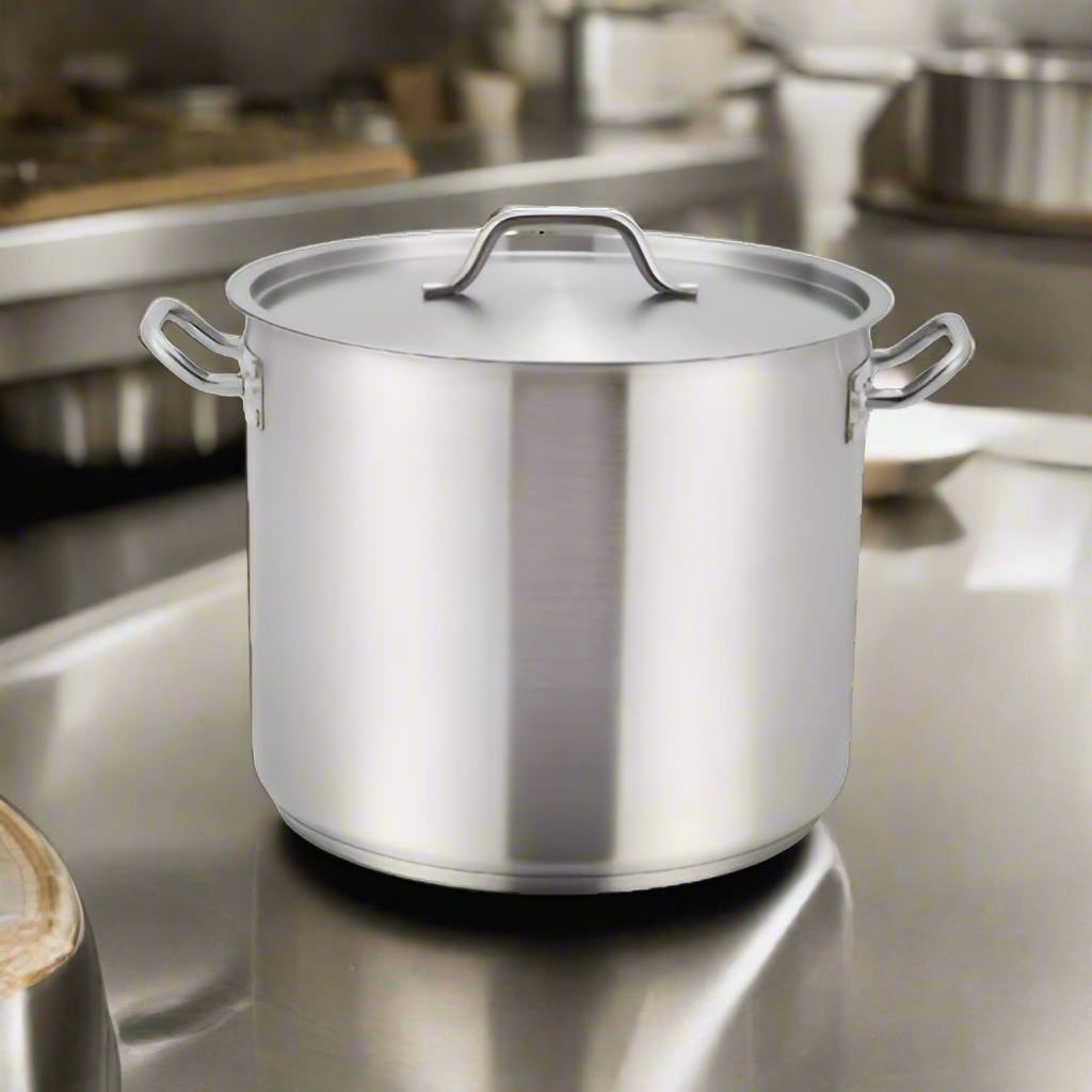 Browne Foodservice Stainless Round Stock Pot w/Cover 32 qt. 5733932