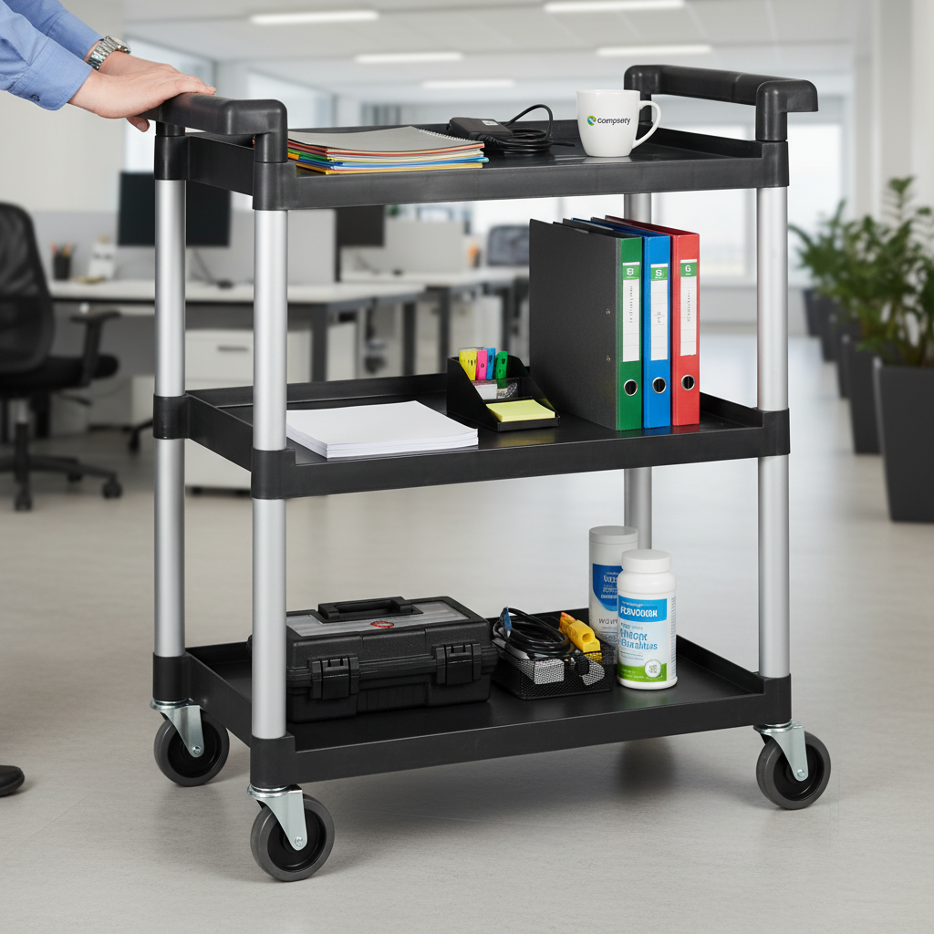 Winco Utility Cart 3-Tier Black Plastic 32"W x 16-1/8"D 330 lb Capacity UC-2415K