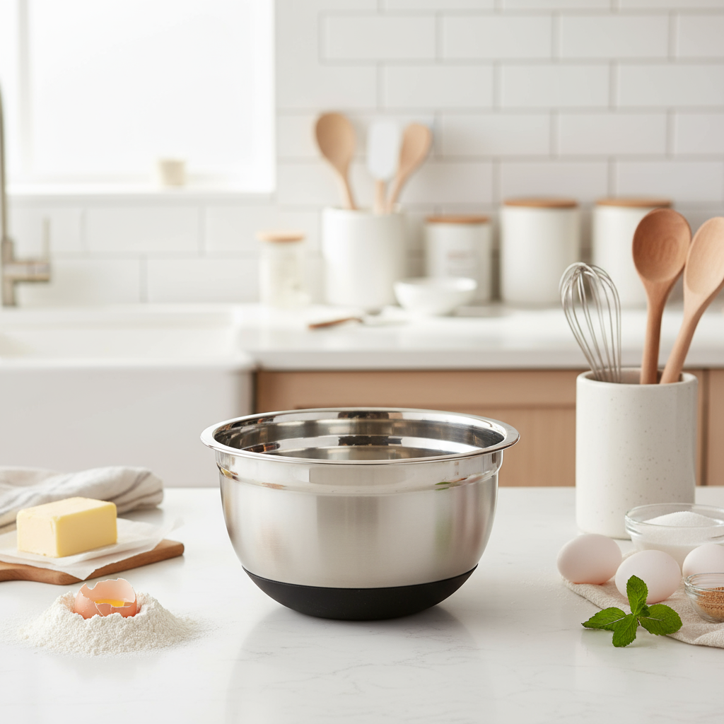 superior-equipment-supply - Winco - Stainless Steel German Mixing Bowl With Black Non-Slip Silicone Base 1-1/2 Quart