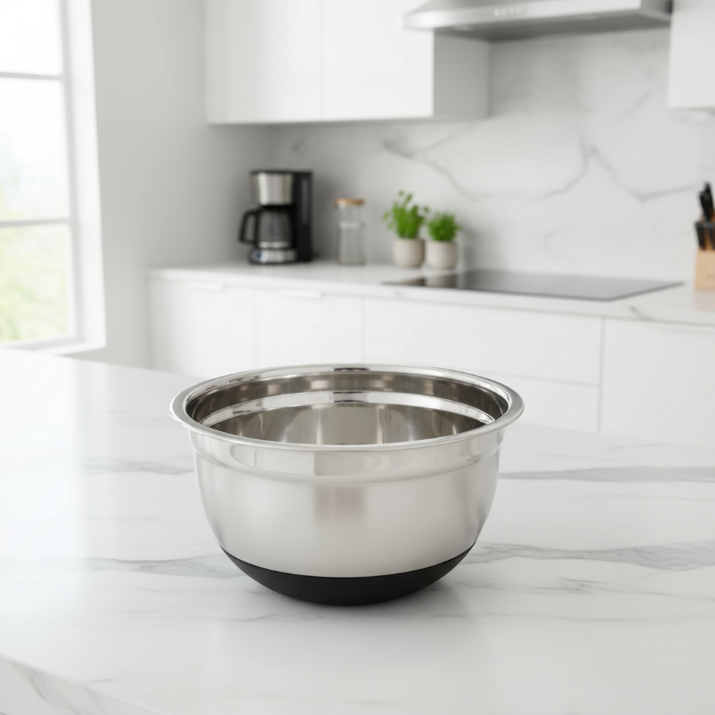 superior-equipment-supply - Winco - Stainless Steel German Mixing Bowl With Black Non-Slip Silicone Base 5 Quart