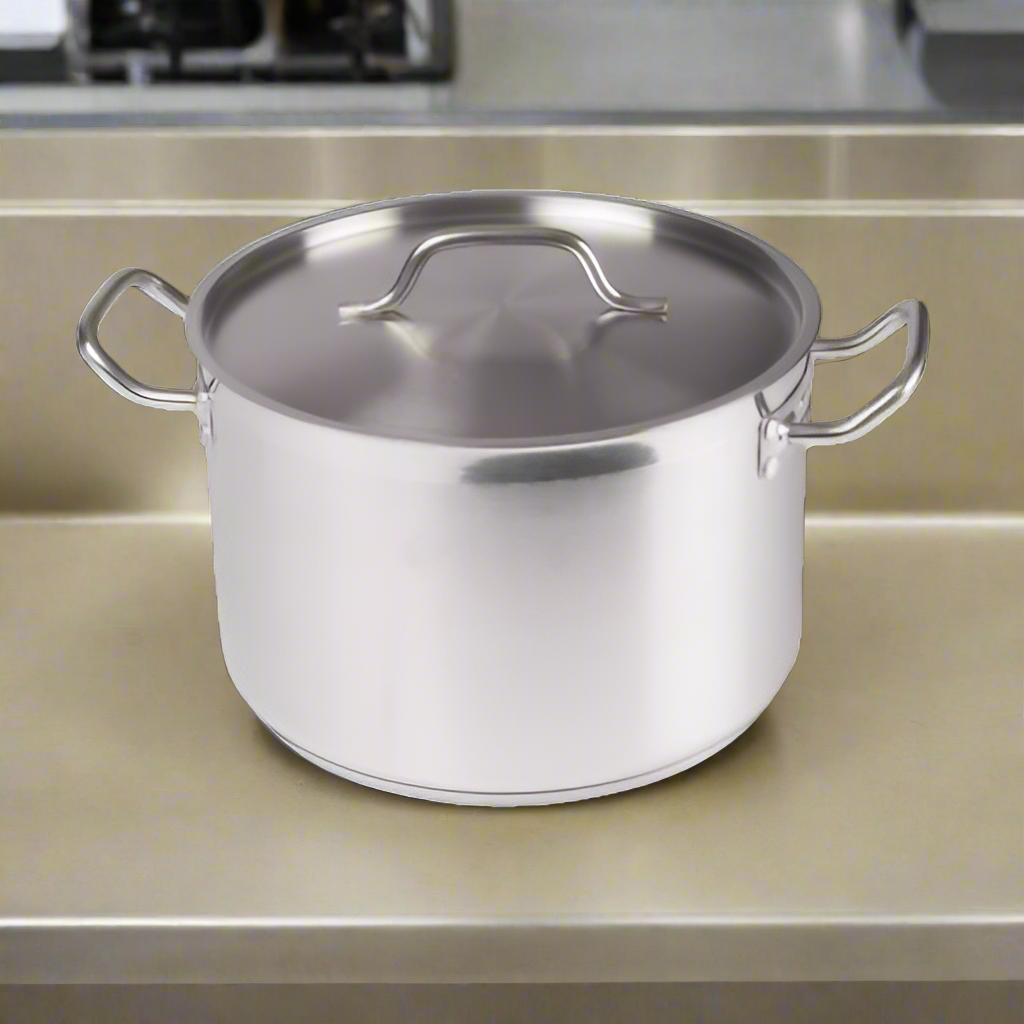 Browne Foodservice Stainless Round Stock Pot w/Cover 12 qt. 5733912
