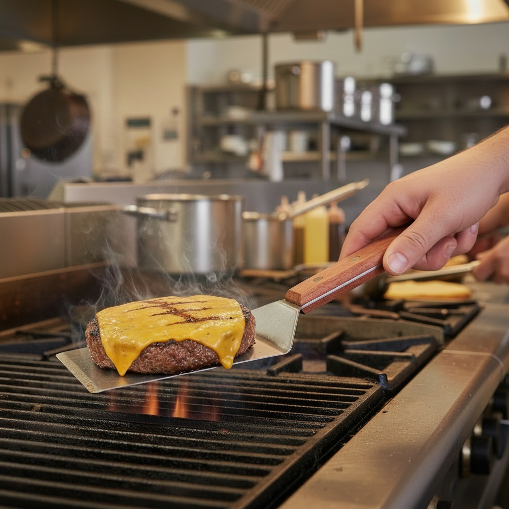 Winco Wood Handle Steak/Burger Turner 4"x 3.75" S/S Blade TN46