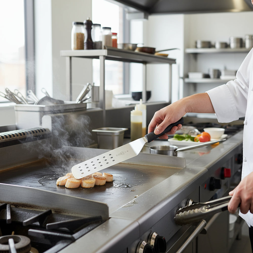 Mercer Millennia® Japanese Steel Perforated Turner Black 8" x 3" M18710