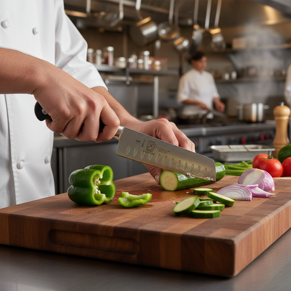 Mercer Genesis® Granton Edge Nakiri Vegetable Knife 7" M21067