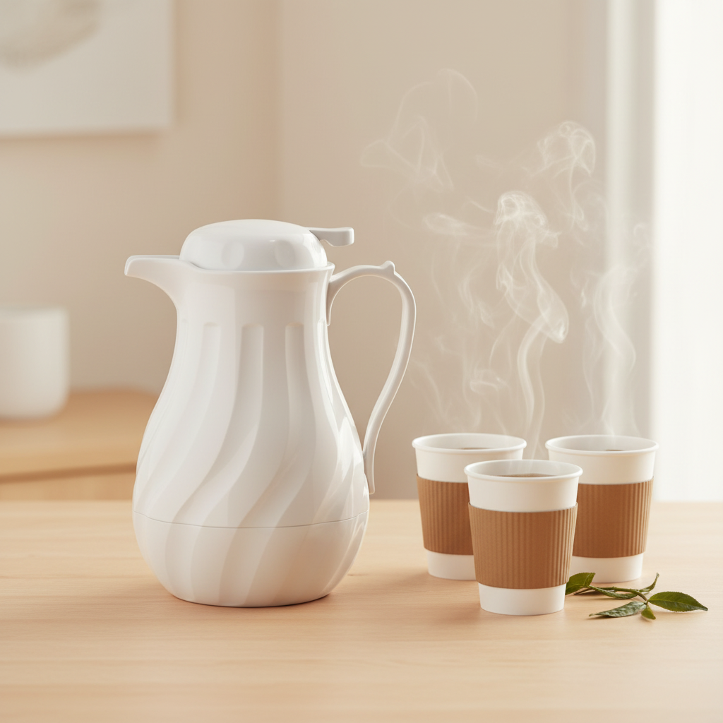 Winco Beverage Server with Push Button White Plastic 20 oz. VSW-20W