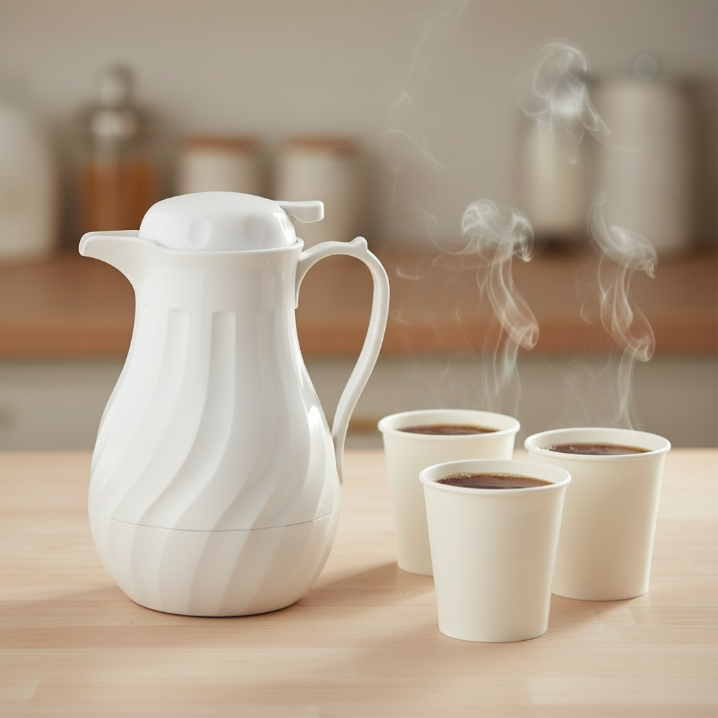 Winco Beverage Server with Push Button White Plastic 64 oz. VSW-64W