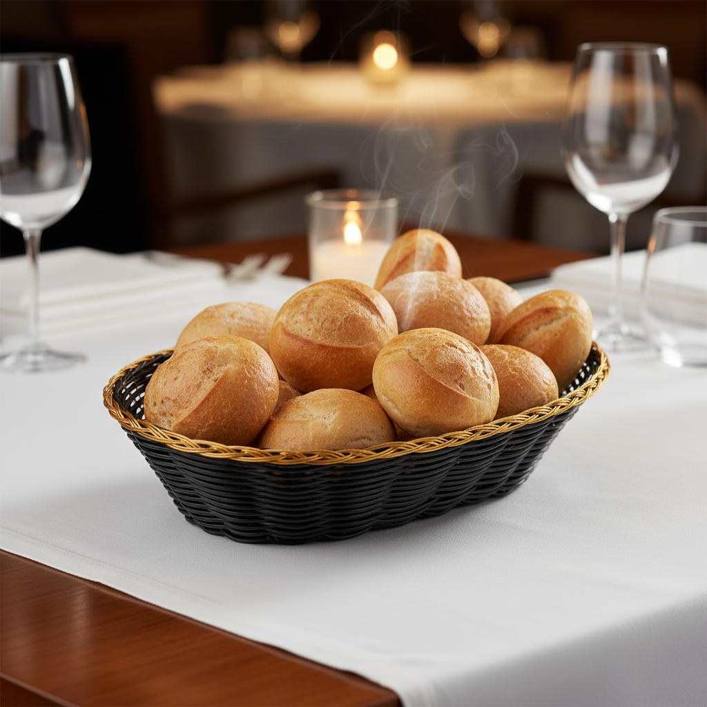 Winco Woven Poly Basket Black w/ Gold Trim Oval 9"x7" PWBK-9V