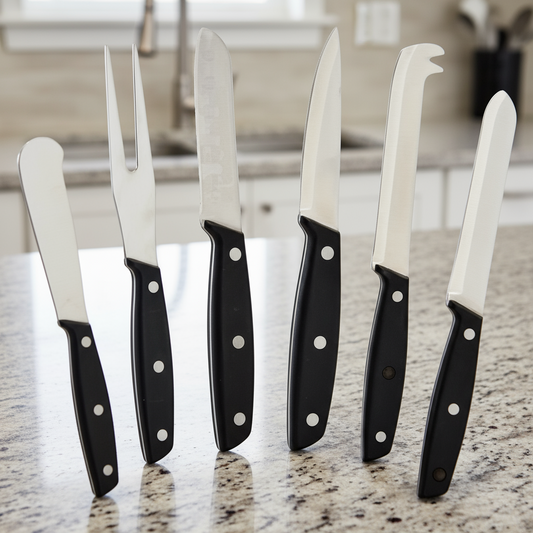 Winco Cheese Knife Set with (6) Stainless Steel Blades & POM Handles KCS-6